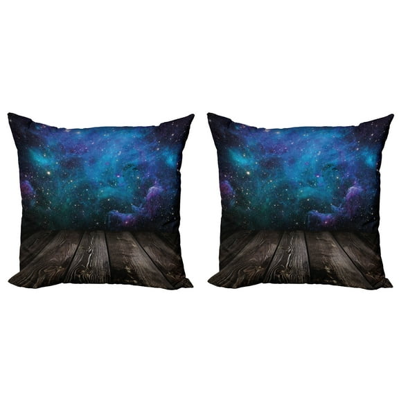 Ambesonne Galaxy Throw Pillow Cover 2 Pack, Space from Home View, 18", Purple Blue Brown
