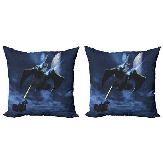 Ambesonne Galaxy Throw Pillow Cover 2 Pack, Spaceship Laser Beam, 18", Blue Black
