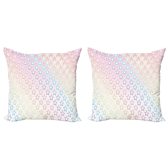 Ambesonne Galaxy Throw Pillow Cover 2 Pack, Stars in Rainbow Colors, 16", Pink Multicolor