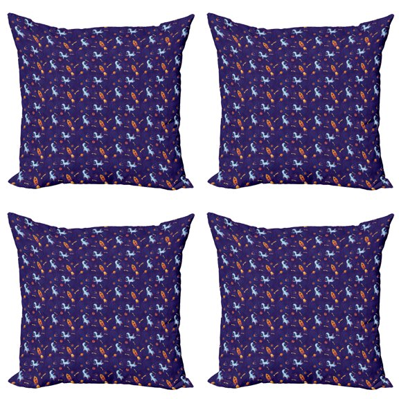 Ambesonne Galaxy Throw Pillow Cover 4 Pack, Astronauts Planets on Space, 18", Indigo Multicolor