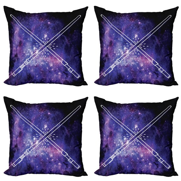 Ambesonne Galaxy Throw Pillow Cover 4 Pack, Outer Space Fantasy, 16", Purple Black