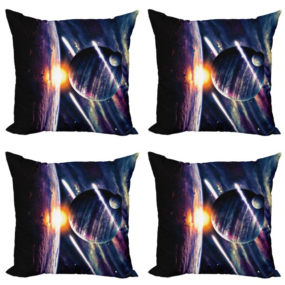 Ambesonne Galaxy Throw Pillow Cover 4 Pack, Planet Earth Stardust, 24", Purple Blue