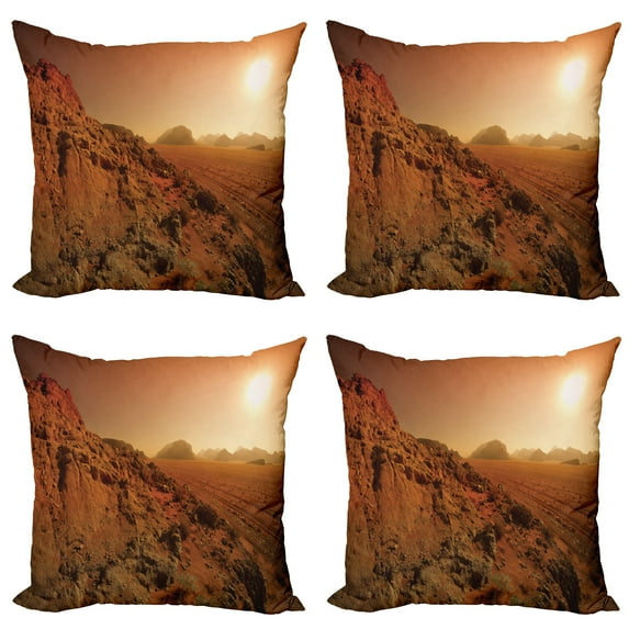 Ambesonne Galaxy Throw Pillow Cover 4 Pack, Space Clash Landscape, 18", Brown Yellow