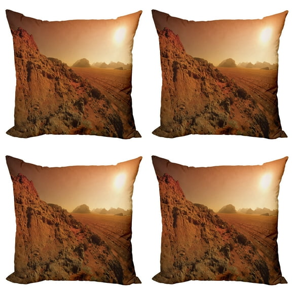 Ambesonne Galaxy Throw Pillow Cover 4 Pack, Space Clash Landscape, 20", Brown Yellow