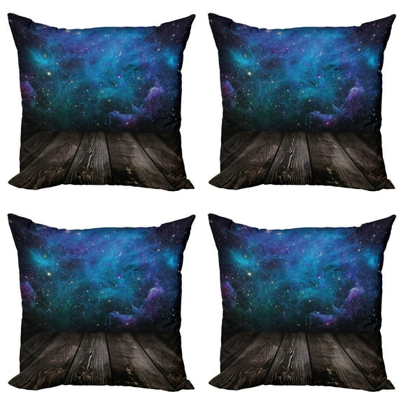Ambesonne Galaxy Throw Pillow Cover 4 Pack, Space from Home View, 20", Purple Blue Brown