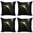 thumbnail image 1 of Ambesonne Galaxy Throw Pillow Cover 4 Pack, Sun Rising Above Earth, 24", Black, 1 of 5