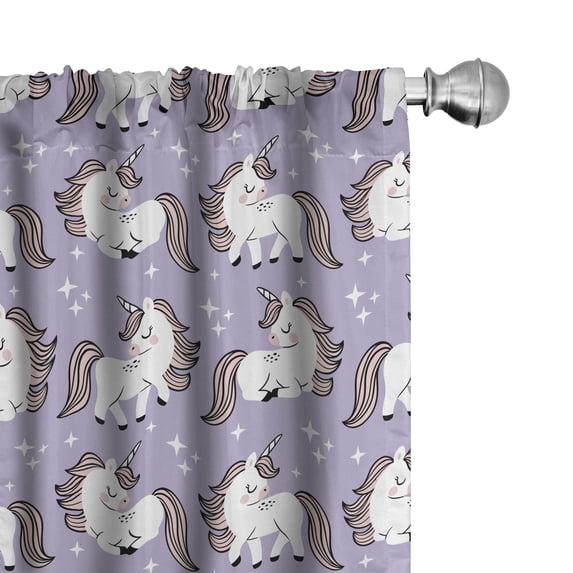 Ambesonne Galaxy Unicorn Curtains, Little Pony Horse, Pair of 28"x95", Pale Lavender White Rose