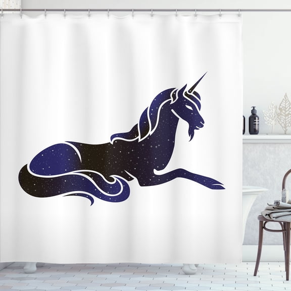 Ambesonne Galaxy Unicorn Shower Curtain, Space Void Pattern, 69"Wx70"L, Dark Grey and Indigo