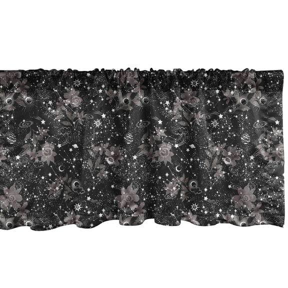 Ambesonne Galaxy Valance Pack of 2, Astro Art Roses Space Print, 42"X12", Dark Sepia and Charcoal Grey