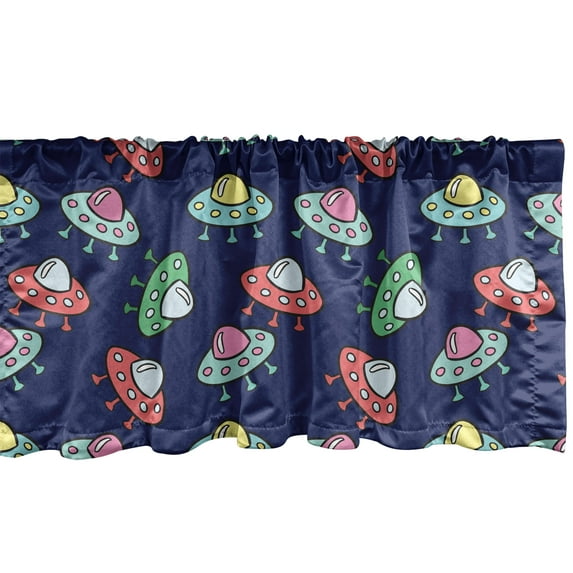 Ambesonne Galaxy Valance Pack of 2, Flying Saucers UFO Cartoon, 42"X12", Navy Blue Multicolor