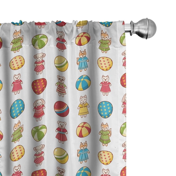 Ambesonne Game Curtains, Toy Animals with Balls Art, Pair of 28"x63", Mustard Sea Blue and Green