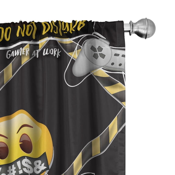 Ambesonne Game Emoji Curtains, Mad Faces Gamer Plot, Pair of 28"x63", Mustard Dark Grey White