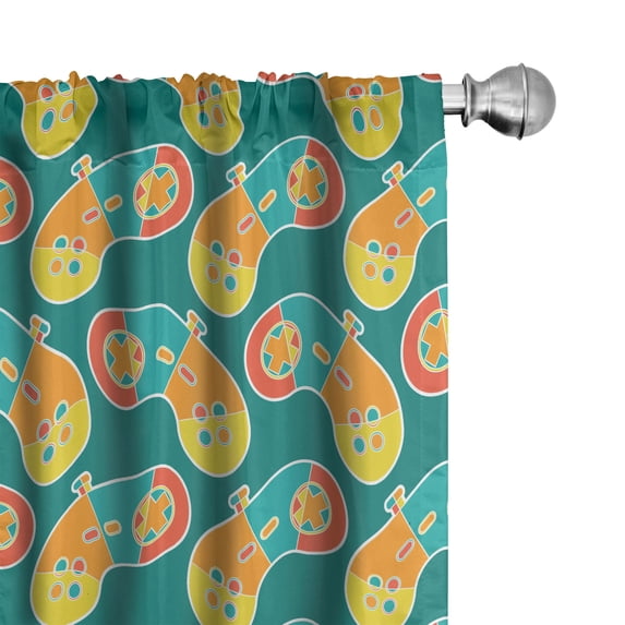 Ambesonne Gaming Curtains, Retro Colored Gamepad Art, Pair of 28"x84", Dark Seafoam Multicolor