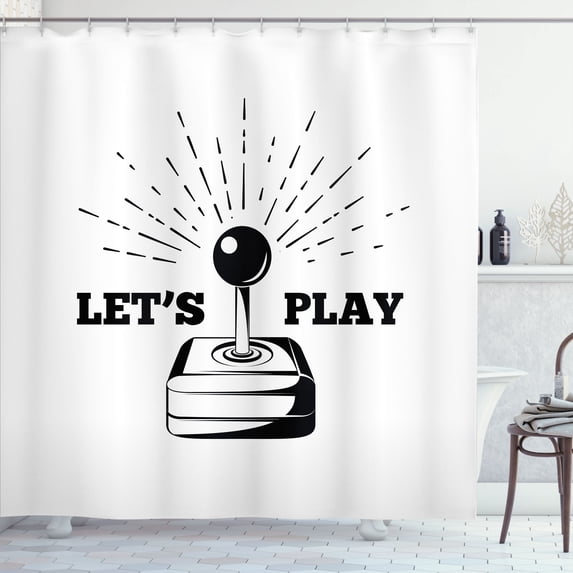 Ambesonne Gaming Shower Curtain, 80's Arcade Games Room Item, 69"Wx75"L, Charcoal Grey