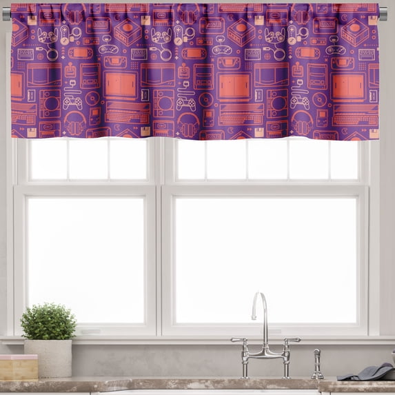 Ambesonne Gaming Valance Pack of 2, Game Items Illustration Art, 54"X18", Purple Burnt Sienna