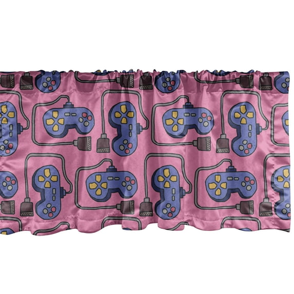 Ambesonne Gaming Window Valance, Cabled Joystick Illustration, 42" x 12", Pink Violet Blue