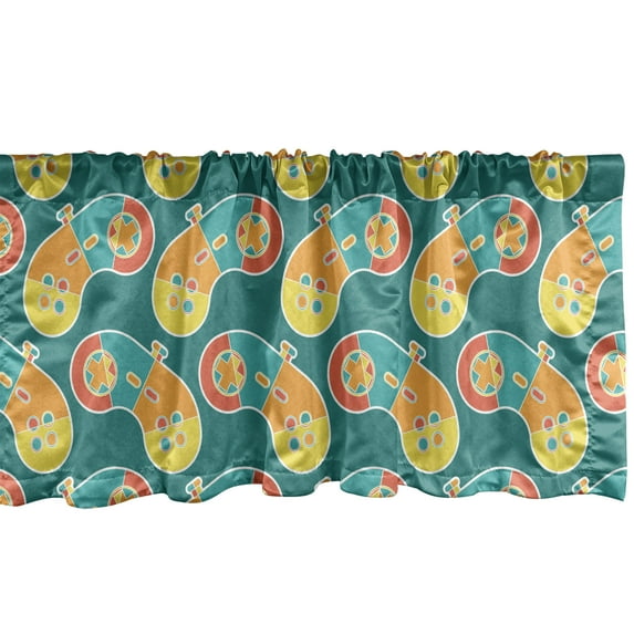 Ambesonne Gaming Window Valance, Retro Colored Gamepad Art, 54" X 12", Dark Seafoam Multicolor