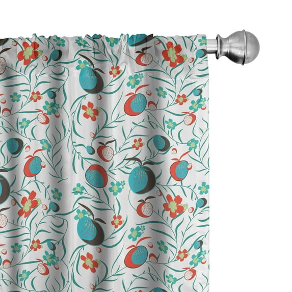 Ambesonne Garden Window Curtains, Abstract Foliage Fruits, Each 28" W x 95" L, Dark Brown Vermilion