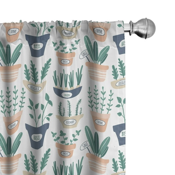 Ambesonne Garden Window Curtains, Botanical Motifs in Pots Art, Each 28" W x 95" L, Cadet Blue Pale Peach