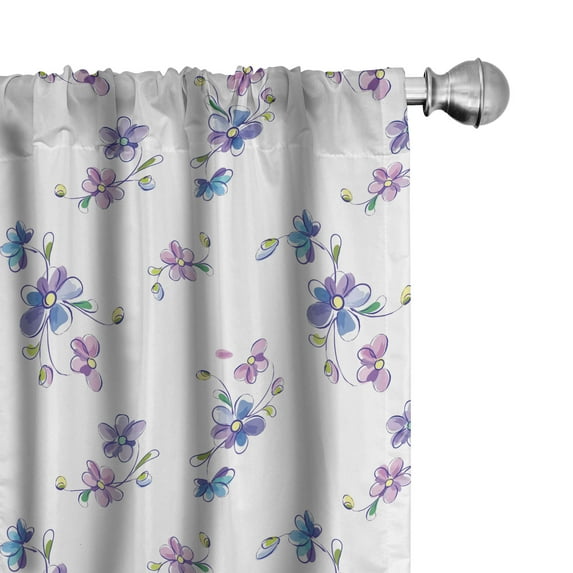 Ambesonne Garden Window Curtains, Bridal Romantic Buds, Each 28" W x 63" L, Purple Blue Pink