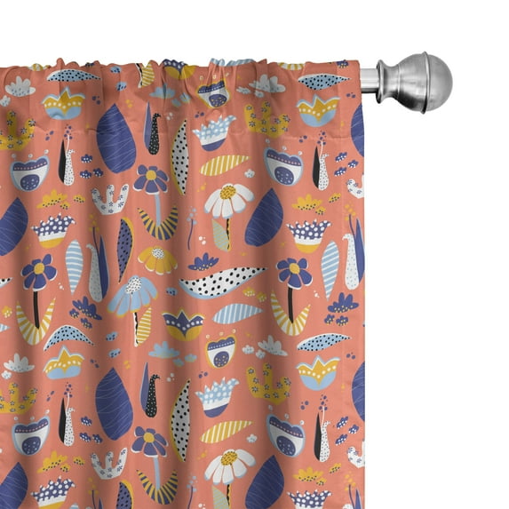 Ambesonne Garden Window Curtains, Daisy Pattern Art, Each 28" W x 95" L, Salmon Dark Lavender