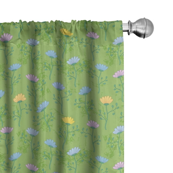 Ambesonne Garden 4-Panel Curtains, Flowers Leaves Springtime, 56"x63", Lime Green and Soft Pink