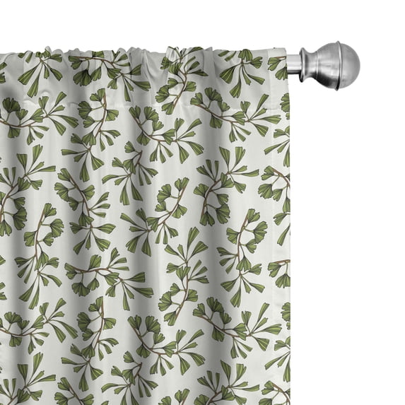 Ambesonne Garden 4-Panel Curtains, Hand-Drawn Ginkgo Leaves Art, 56"x63", Apple Green and Caramel
