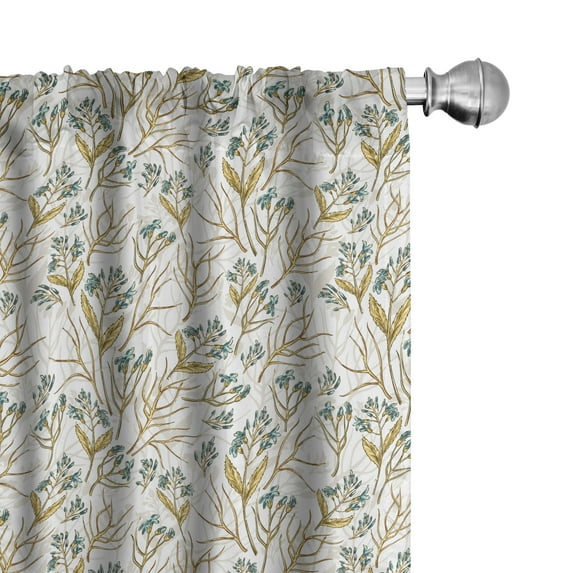 Ambesonne Garden 4-Panel Curtains, Meadow Blooms Leaves Pattern, 56"x95", Pale Coffee and Teal