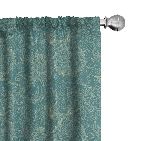 Ambesonne Garden Window Curtains, Nostalgic Floral Art, Each 28" W x 95" L, Teal and Ivory