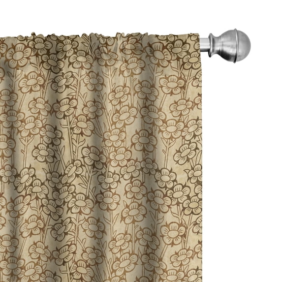 Ambesonne Garden Window Curtains, Retro Blooming Daisies, Each 28" W x 84" L, Caramel and Tan