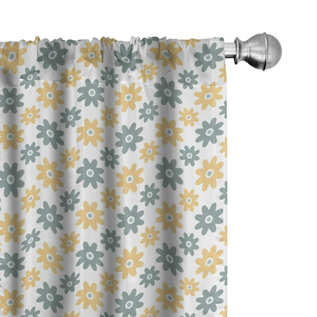 Ambesonne Garden 4-Panel Curtains, Retro Daisies, 56"x63", Almond Green Mustard