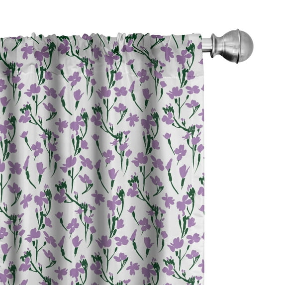 Ambesonne Garden 4-Panel Curtains, Wildflowers Rural Pattern, 56"x95", Violet and Dark Green