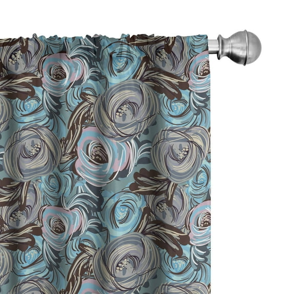 Ambesonne Garden Art Window Curtains, Botanical Roses Bouquet, Each 28" W x 84" L, Cadet Blue Pale Pink