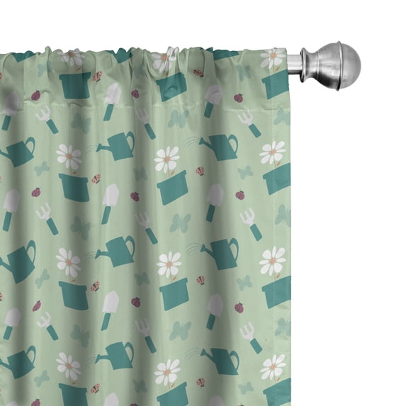 Ambesonne Garden Art Window Curtains, Colorful Gardening, Each 28" W x 95" L, Pale Green Teal