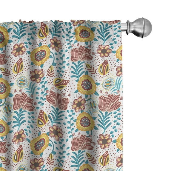 Ambesonne Garden Art Window Curtains, Hand Drawn Flowers Art, Each 28" W x 95" L, Yellow Pale Blue