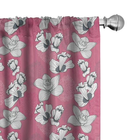 Ambesonne Garden Art Window Curtains, Sketch Flower Motifs, Each 28" W x 63" L, Pink Grey and White