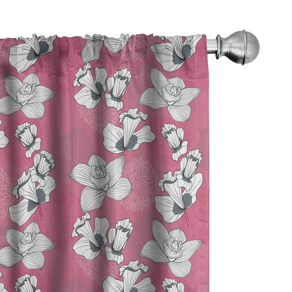 Ambesonne Garden Art 4-Panel Curtains, Sketch Flower Motifs, 56"x84", Pink Grey and White
