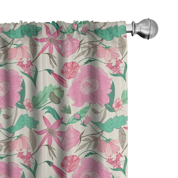 Ambesonne Garden Art 4-Panel Curtains, Vintage Nature in Bloom, 56"x63", Mint Green Pale Pink