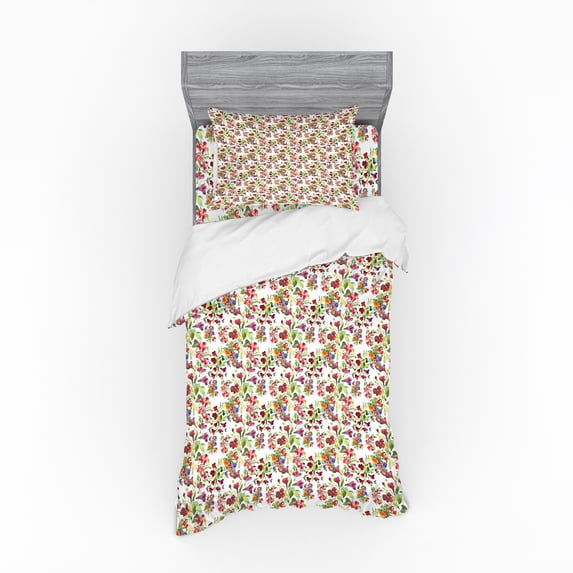 Ambesonne Garden Art Bedding Set 3 Pcs, Seasonal Flowers, Twin, Multicolor