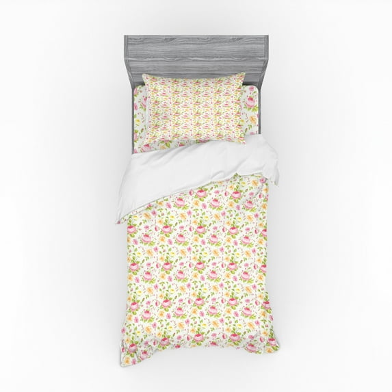 Ambesonne Garden Art Bedding Set 3 Pcs, Thriving Peonies, Twin XL, Multicolor