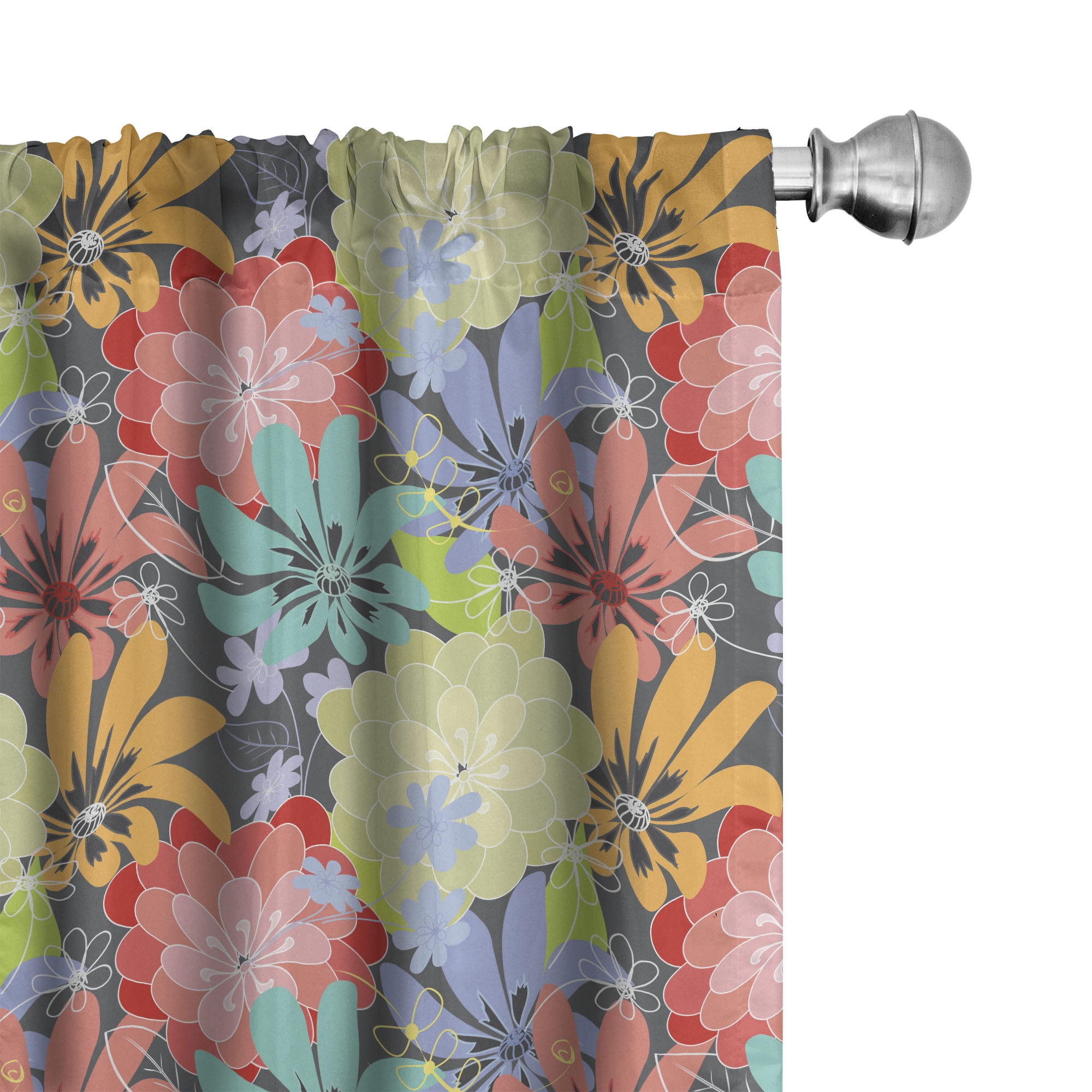 Floral Multicolor Polyester Room Darkening Curtain Panels