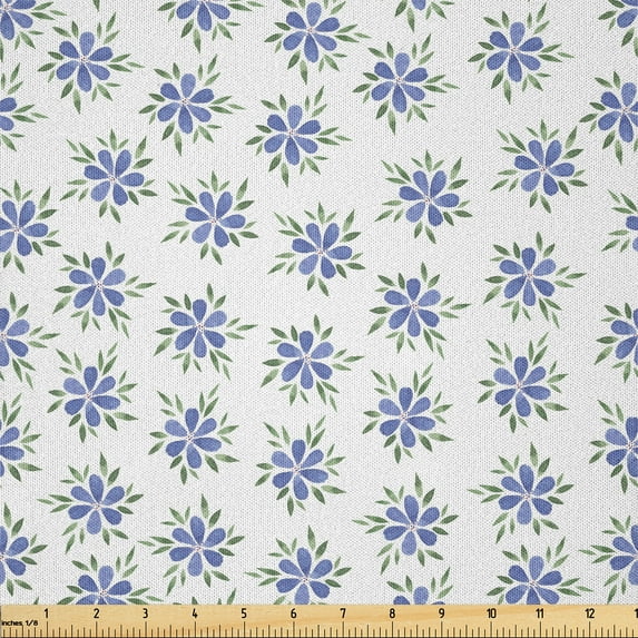 Ambesonne Garden Art Fabric by the Yard Microfiber, Pastel Watercolor Flora, 5 Yards, Ceil Blue Green and White