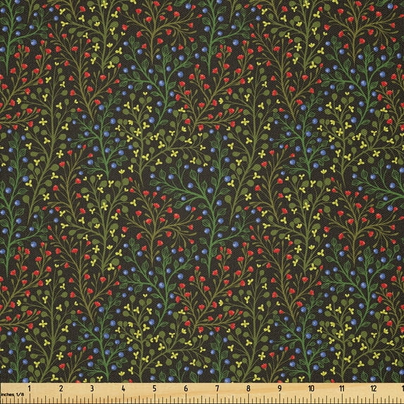 Ambesonne Garden Art Fabric by the Yard Microfiber, Wildlife of Forest, 3 Yards, Royal Blue Army Green