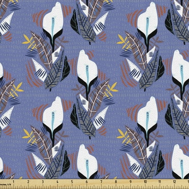 Ambesonne Garden Art Fabric by the Yard Upholstery, Abstract Look Flowers, 2 Yards, Dark Ceil Blue and Multicolor