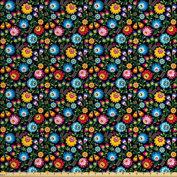 Ambesonne Garden Art Fabric by the Yard Upholstery, Colorful Blooming Petals, 10 Yards, Multicolor