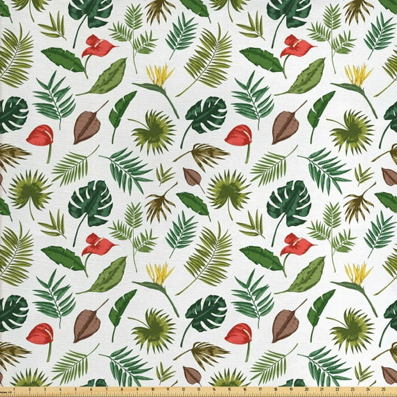 Ambesonne Garden Art Fabric by the Yard Upholstery, Leaves of the Jungle, 10 Yards, Multicolor