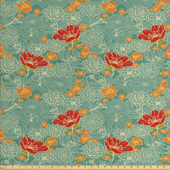 Ambesonne Garden Art Fabric by the Yard Upholstery, Silhouettes of Petals, 5 Yards, Multicolor