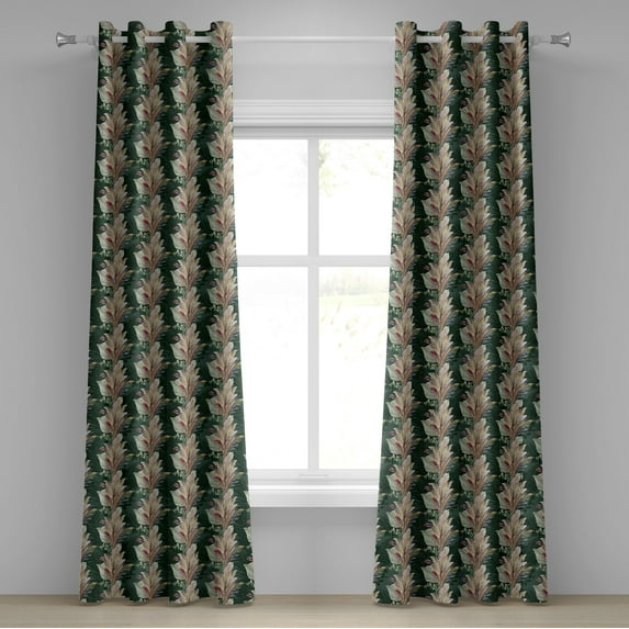Ambesonne Garden Art Grommet Curtain, Art Colorful Palm Leaves, 50"x96", Hunter Green Multicolor
