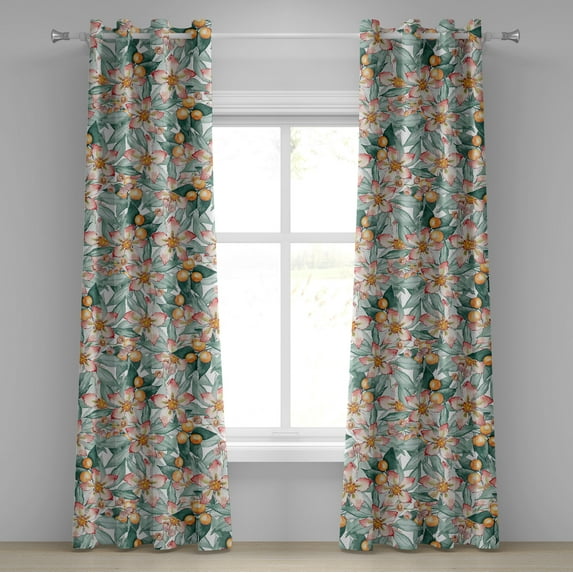 Ambesonne Garden Art Grommet Curtain, Boho Watercolor Floral, 50"x72", Orange Coral Laurel Green
