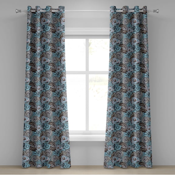 Ambesonne Garden Art Grommet Curtain, Botanical Roses Bouquet, 50" x 108", Cadet Blue Pale Pink